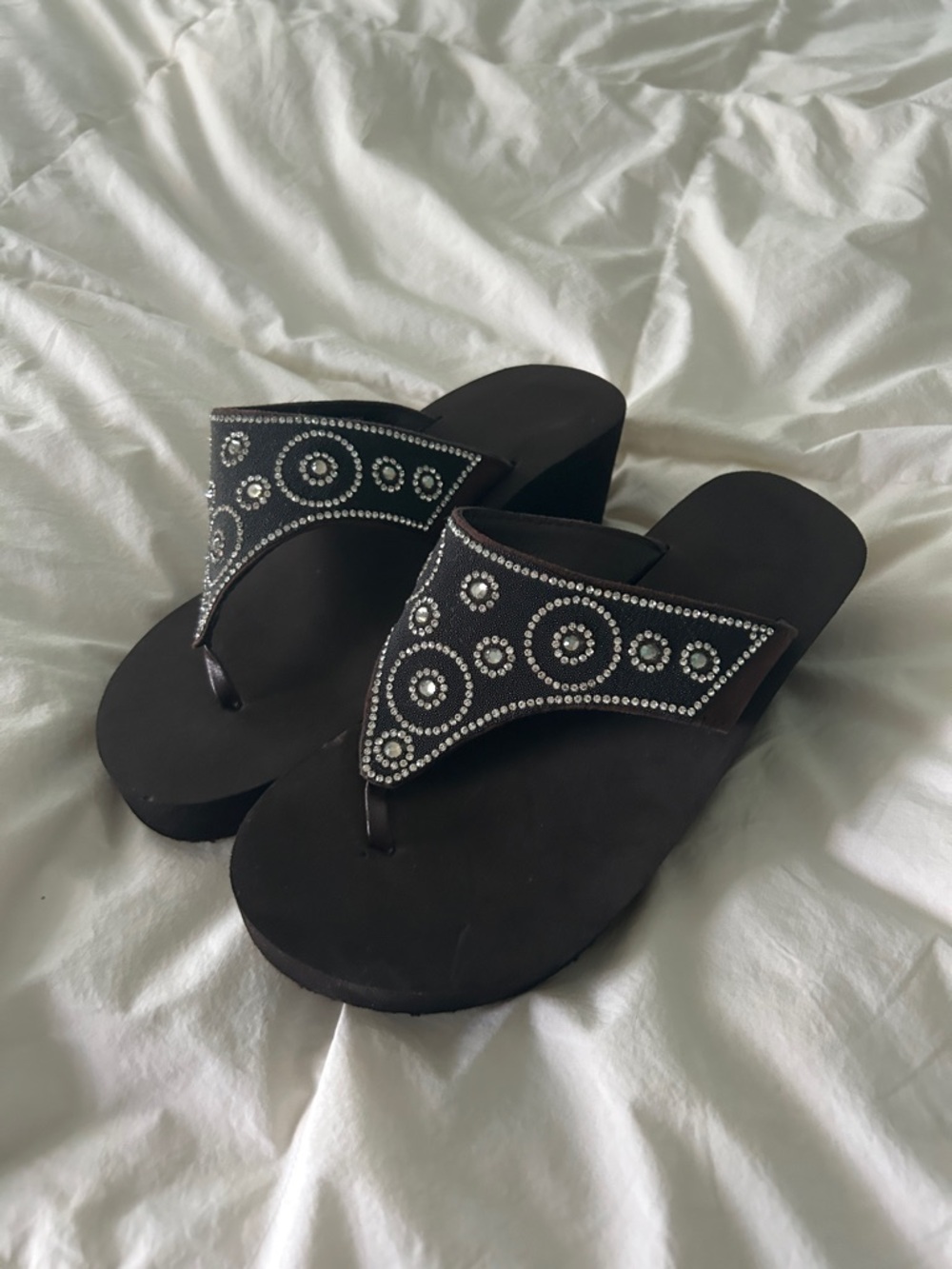 Rhinestone Wedge Thong Sandals